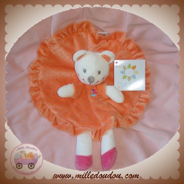 NICOTOY DOUDOU OURS BLANC PLAT ORANGE SOS 9