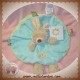 NICOTOY DOUDOU LAPIN BEIGE PLAT OVAL BLEU VERT ETIQUETTES SOS