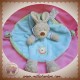 NICOTOY DOUDOU LAPIN BEIGE PLAT OVAL BLEU VERT ETIQUETTES SOS