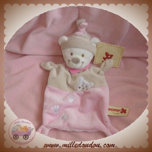 NICOTOY DOUDOU OURS PLAT TAUPE ROSE SOS