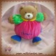 DOUDI DOUDOU OURS BEIGE CORPS ROSE FUSHIA VERT SOS