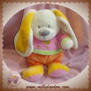 NICOTOY DOUDOU LAPIN ECRU CORPS ORANGE ROSE SOS