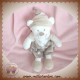 NICOTOY DOUDOU OURS BLANC BEIGE TAUPE 20 CM SOS