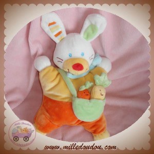 NICOTOY DOUDOU LAPIN ECRU QUASI PLAT ORANGE JAUNE CAROTTE SOS