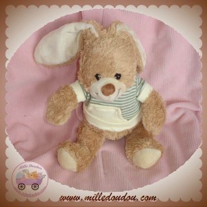 NICOTOY DOUDOU LAPIN BEIGE PULL RAYE BLEU TOTAL SOS