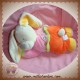 NICOTOY DOUDOU LAPIN ECRU ALLONGE ROSE ORANGE MUSICAL SOS