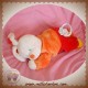 NICOTOY DOUDOU LAPIN BLANC ALLONGE ROUGE PULL ORANGE MUSICAL SOS