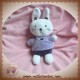 NICOTOY DOUDOU LAPIN BLANC HABIT VIOLET MAUVE COEUR SOS