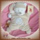 NICOTOY DOUDOU OURS ECRU QUASI PLAT BEIGE ATTACHE TETINE OISEAU SOS