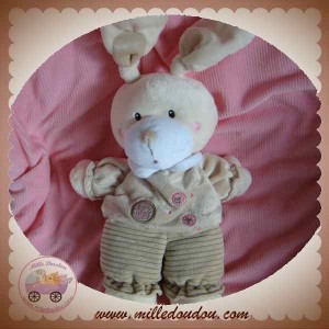 NICOTOY DOUDOU LAPIN ECRU QUASI PLAT BEIGE ROND 25 cm SOS