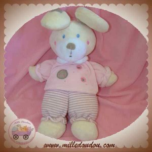 NICOTOY DOUDOU LAPIN ECRU ROSE NOEUD OREILLES ROND 27 cm