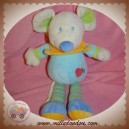 NICOTOY SOS DOUDOU SOURIS ECRU CORPS BLEU TURQUOISE COEUR