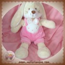 NICOTOY DOUDOU LAPIN ECRU SALOPETTE ROSE SOS