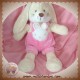 NICOTOY DOUDOU LAPIN ECRU SALOPETTE ROSE SOS