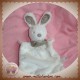 NICOTOY DOUDOU LAPIN PLAT RECTANGLE BLANC TAUPE FOULARD SOS