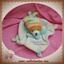 DOUDOU ET COMPAGNIE SOS OURS BEIGE PLAT BLANC COL BLEU VERT