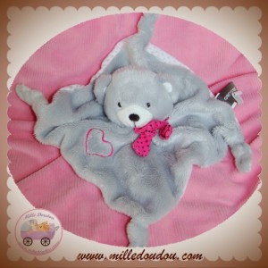 ORCHESTRA SOS DOUDOU OURS GRIS PLAT NOEUD COEUR ROSE