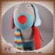 EBULOBO SOS DOUDOU CHIEN OSCAR GRIS BLEU CAPE ROUGE