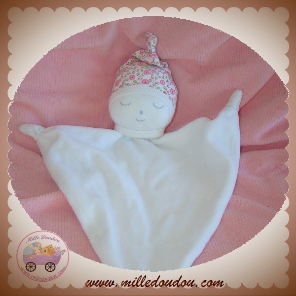 Doudou plat Lutin rose blanc tout doux bonnet PLAYING KIDS