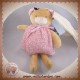 KALOO SOS DOUDOU POUPEE OURS BEIGE ROBE ROSE FLEURS SAC