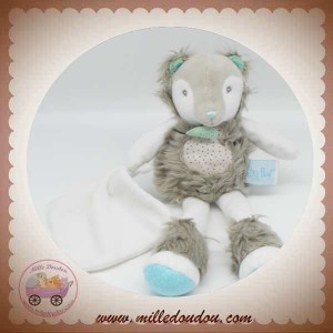 Baby'Nat - Brioche l'ours - Doudou blanc rose 24 cm