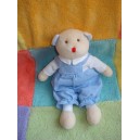 JACADI SOS DOUDOU OURS BEIGE SALOPETTE BLEU JEANS NEZ ROUGE