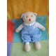 JACADI DOUDOU PELUCHE OUS BEIGE SALOPETTE BLEU JEANS NEZ ROUGE