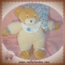 AJENA DOUDOU OURS BEIGE CORPS ECRU CHAPEAU RAYE BLEU SOS