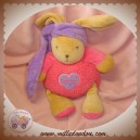 TAKINOU SOS DOUDOU LAPIN BEIGE BOULE ROSE COEUR MAUVE