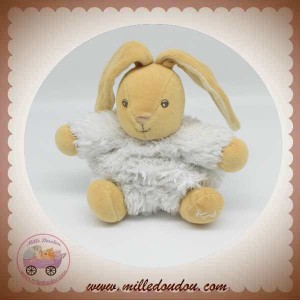 Doudou lapin beige marron clair tenant un mouchoir blanc crème - BN3521