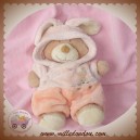 NICOTOY SOS DOUDOU OURS BEIGE DEGUISE EN LAPIN SAUMON ROSE