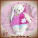 BABYNAT BABY NAT DOUDOU LAPIN ECRU SALOPETTE ROSE FUSHIA FLEUR