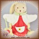 DOUDOU ET COMPAGNIE LAPIN BEIGE MARIONNETTE ROUGE FLEUR JAUNE 