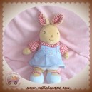 TAKINOU SOS DOUDOU LAPIN BEIGE ROBE BLEU VICHY ROUGE HOCHET  